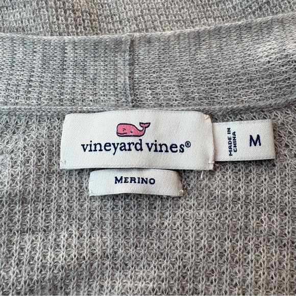 Vineyard Vines 100% Merino Wool Long Line Cardigan Size M Grey & Cream Soft - Picture 5 of 9